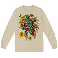 Mushroom indian headdress with pattern and sunflowers Long Sleeve Tee - HRA Design Shop