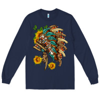 Navy indian headdress with pattern and sunflowers Long Sleeve Tee - HRA Design Shop