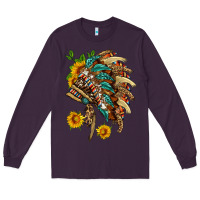 Plum indian headdress with pattern and sunflowers Long Sleeve Tee - HRA Design Shop