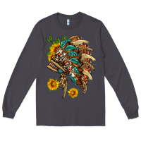 Smoke indian headdress with pattern and sunflowers Long Sleeve Tee - HRA Design Shop