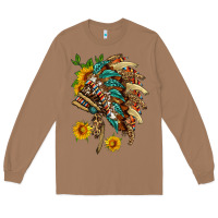 Toasted Coconut indian headdress with pattern and sunflowers Long Sleeve Tee - HRA Design Shop