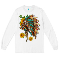 White indian headdress with pattern and sunflowers Long Sleeve Tee - HRA Design Shop