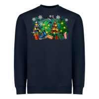 Navy christmas trees with hockey Heavyweight Sweatshirt - Zillion Design Studio