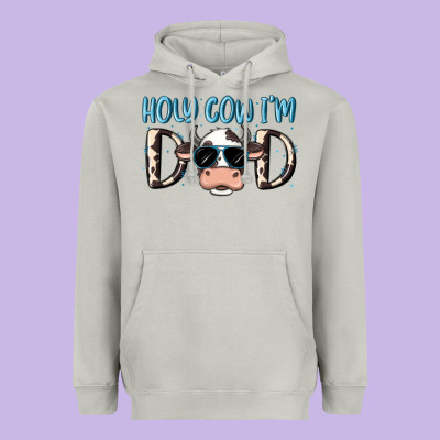 Holy Cow I'm Dad Heavyweight Hoodie Designed By Maliassmallbusiness