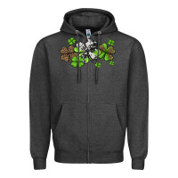 Charcoal Heather Western Cowhide Leopard Glitter Shamrocks Zipper Hoodie - Jasminsmagicworld