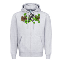 Heather Grey Western Cowhide Leopard Glitter Shamrocks Zipper Hoodie - Jasminsmagicworld