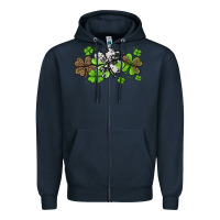 Navy Western Cowhide Leopard Glitter Shamrocks Zipper Hoodie - Jasminsmagicworld