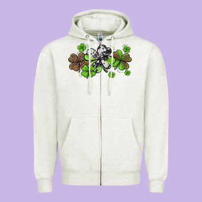 Western Cowhide Leopard Glitter Shamrocks Zipper Hoodie Designed By Jasminsmagicworld