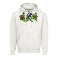 Oatmeal Heather Western Cowhide Leopard Glitter Shamrocks Zipper Hoodie - Jasminsmagicworld