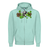 Seafoam Western Cowhide Leopard Glitter Shamrocks Zipper Hoodie - Jasminsmagicworld