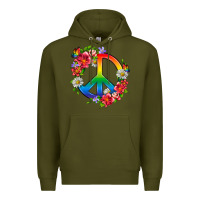 Army Green Peace Pride LGBTQ+ And Flowers Premium Hoodie - BundleAndBundleShop