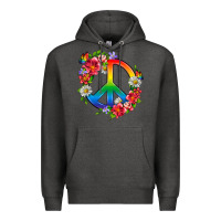 Charcoal Heather Peace Pride LGBTQ+ And Flowers Premium Hoodie - BundleAndBundleShop