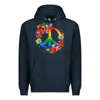 Navy Peace Pride LGBTQ+ And Flowers Premium Hoodie - BundleAndBundleShop