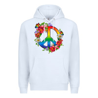 White Peace Pride LGBTQ+ And Flowers Premium Hoodie - BundleAndBundleShop