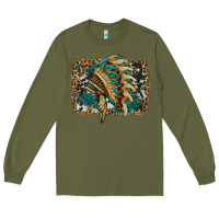 Army Green indian headdress with background Long Sleeve Tee - HRA Design Shop