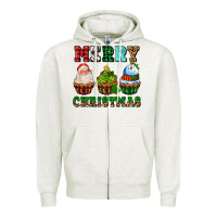 Oatmeal Heather merry christmas with cupcakes Zipper Hoodie - AdoDesignShop