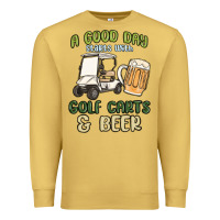 Antique Gold a god day starts with golf carts and beer Premium Sweatshirt - MaliasSmallBusiness