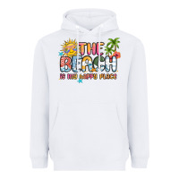 White the beach is my happy place Heavyweight Hoodie - MaliasSmallBusiness