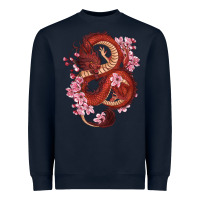 Navy red dragon and sakura cherry blossoms Heavyweight Sweatshirt - RanaPortraitStore