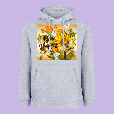Bee Happy Heavyweight Hoodie Designed By Maliassmallbusiness