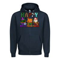 Navy happy hallothanksmas with cupcakes Zipper Hoodie - AdoDesignShop