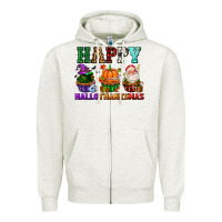 Oatmeal Heather happy hallothanksmas with cupcakes Zipper Hoodie - AdoDesignShop