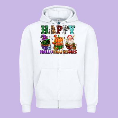 Happy Hallothanksmas With Cupcakes Zipper Hoodie Designed By Adodesignshop