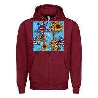 Burgundy american star and sunflower seamless  pattern Zipper Hoodie - BundleAndBundleShop