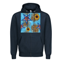 Navy american star and sunflower seamless  pattern Zipper Hoodie - BundleAndBundleShop