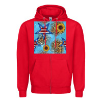 Red american star and sunflower seamless  pattern Zipper Hoodie - BundleAndBundleShop