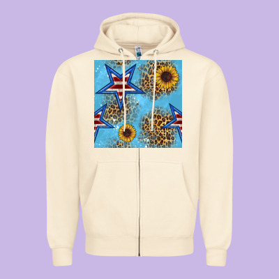 American Star And Sunflower Seamless  Pattern Zipper Hoodie Designed By Bundleandbundleshop