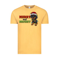Vintage Mustard merry and bright dachshund Vintage Tee - RanaPortraitStore