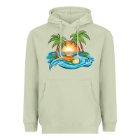 Matcha sunset beach scene Heavyweight Hoodie - MaliasSmallBusiness
