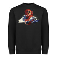 Black asian dragon and ocean waves Heavyweight Sweatshirt - RanaPortraitStore