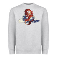 Heather Grey asian dragon and ocean waves Heavyweight Sweatshirt - RanaPortraitStore