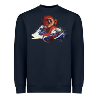 Navy asian dragon and ocean waves Heavyweight Sweatshirt - RanaPortraitStore