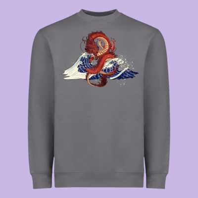 Heavyweight Sweatshirt asian dragon and ocean waves
