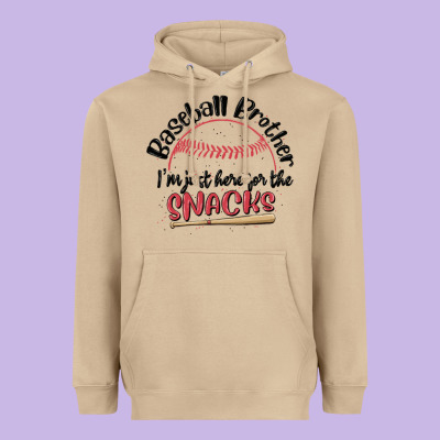 Baseball Brother I'm Just Here For The Snacks Heavyweight Hoodie Designed By Maliassmallbusiness