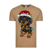 Vintage Coffee dachshund puppy christmas lights Vintage Tee - RanaPortraitStore