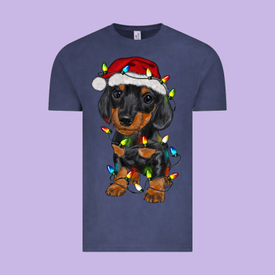 Dachshund Puppy Christmas Lights Vintage Tee Designed By Ranaportraitstore