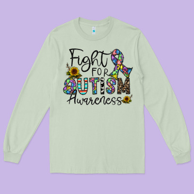 Fight For Autism Awareness Long Sleeve Tee Designed By Cowhidedigitalart