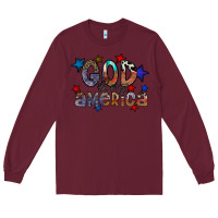 Burgundy god bless america Long Sleeve Tee - CowhideDigitalArt