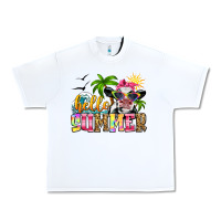 White hello summer cow Urban Heavy Tee - Zillion Design Studio