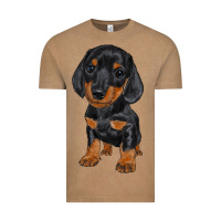 Vintage Coffee dachshund puppy Vintage Tee - RanaPortraitStore