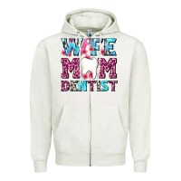 Oatmeal Heather Wife Mom Dentist With Tooth And Floss Zipper Hoodie - AdoDesignShop
