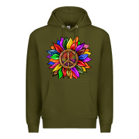 Army Green Pride LGBTQ+ Sunflower With Peace Premium Hoodie - BundleAndBundleShop