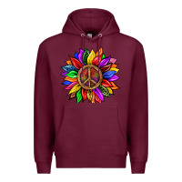 Burgundy Pride LGBTQ+ Sunflower With Peace Premium Hoodie - BundleAndBundleShop