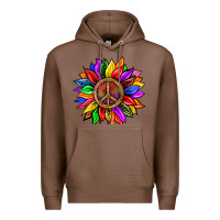 Chestnut Pride LGBTQ+ Sunflower With Peace Premium Hoodie - BundleAndBundleShop