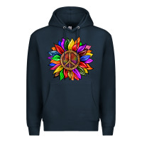 Navy Pride LGBTQ+ Sunflower With Peace Premium Hoodie - BundleAndBundleShop