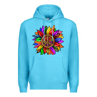 Ocean Blue Pride LGBTQ+ Sunflower With Peace Premium Hoodie - BundleAndBundleShop